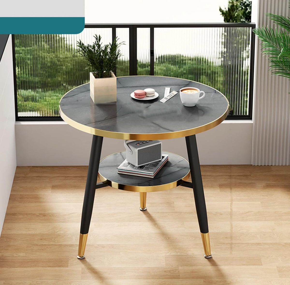 Round Coffee Table, 2-Tier Side Table Living Room, End Table Round with Storage, Modern Drink Side Table 2pc Set- Various Options