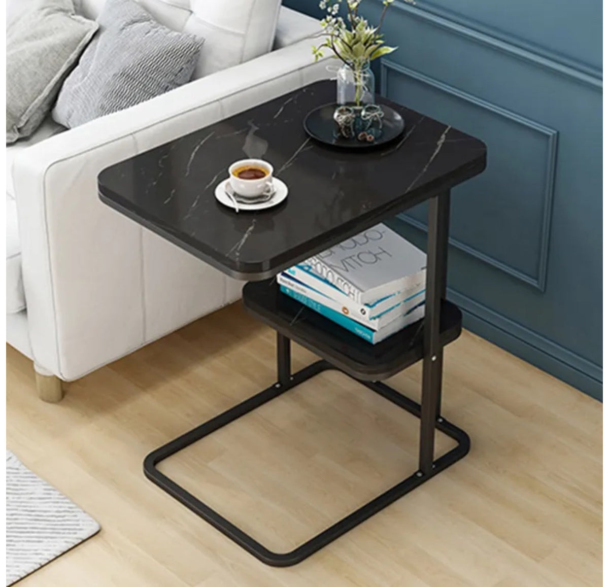 MFurn C-Shaped Double-Layer Side Table – Modern Coffee Table for Sofa Or Bed