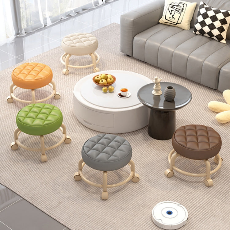 Multi Functional Round Stool Suitable For Multiple Scenarios Portable Wheel Rotation Movement And Detachable Leather Sofa Cushion Upgraded Double-Layer Frame Structure Stable Household Small Round Stool