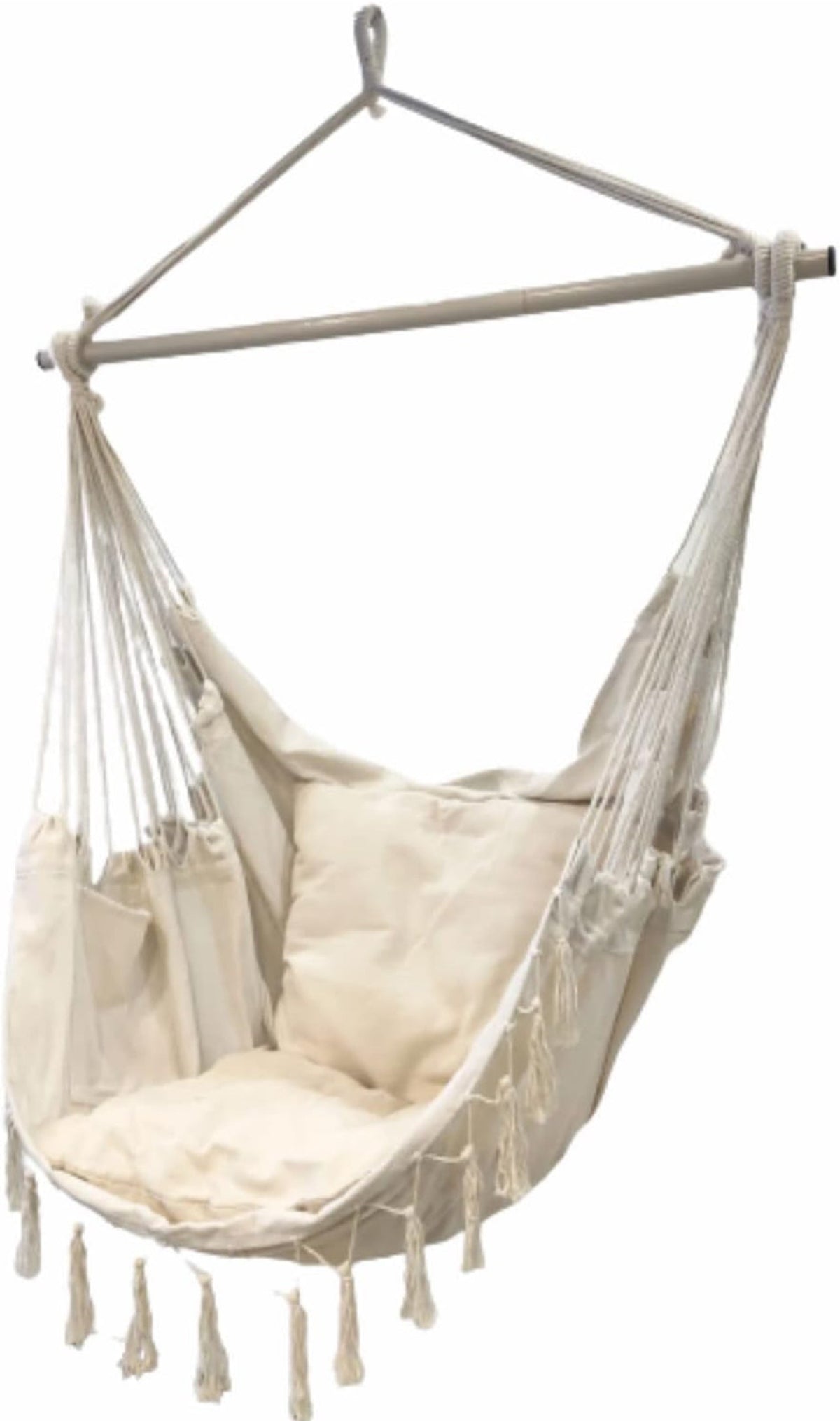 Hammock Chair Swing Removable Support Rod, Hanging Hardware Kit, with Side Pockets for Indoor and Outdoor Home Bedroom