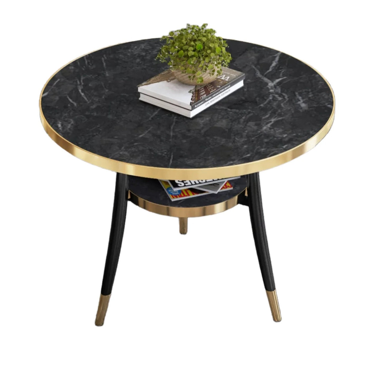 Modern Nordic Style Side/Coffee Table With Gold Trim 2pc Set