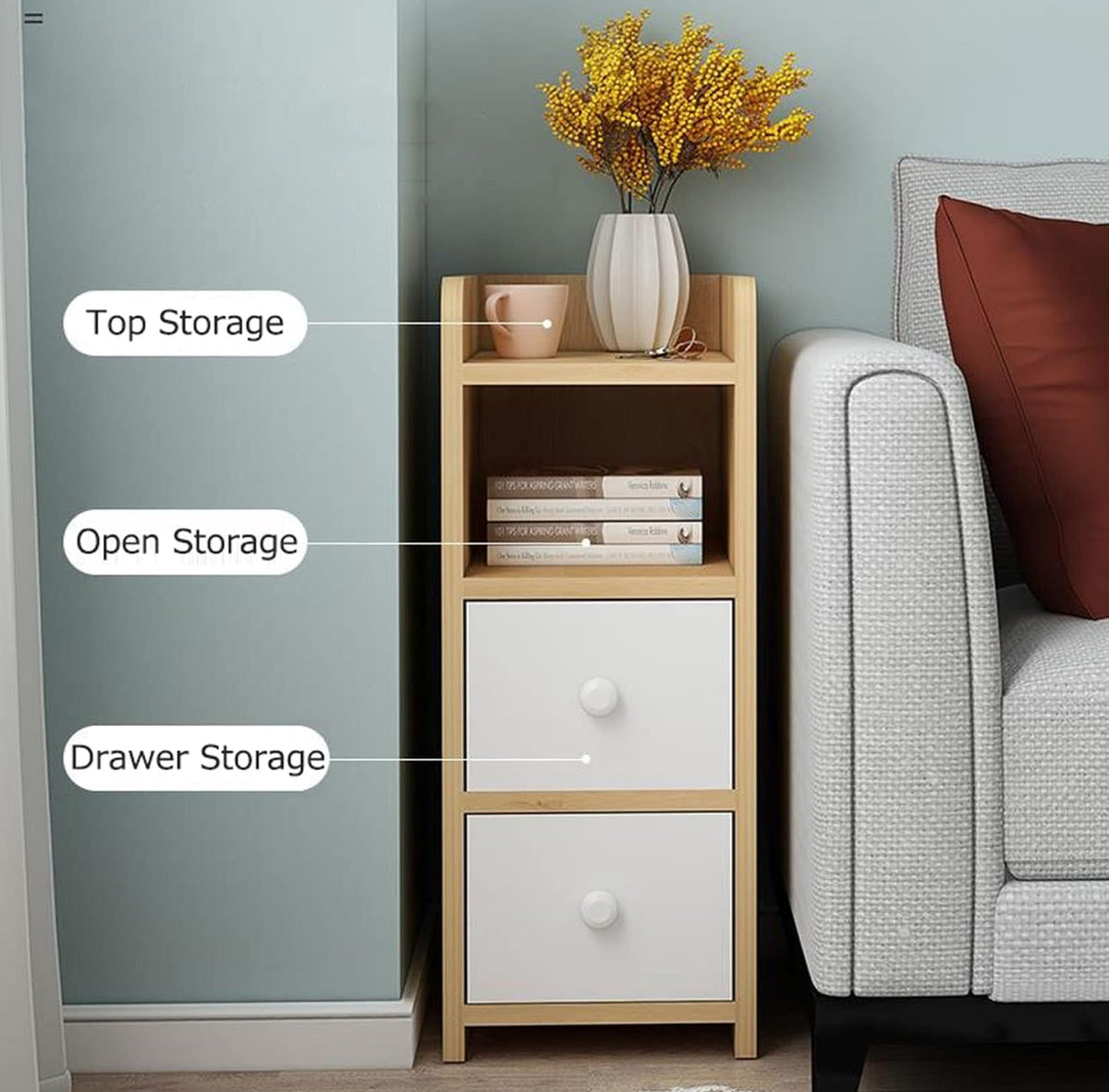 MFurn Contemporary Bedside  Wooden Table with 2 Drawer and Open Shelf Modern Bedroom Storage Cabinet Living Room Furniture-Various Colours