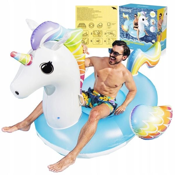 GIANT Pegasus Inflatable Mattress 224×159 cm – Pool & Beach Float with Handles