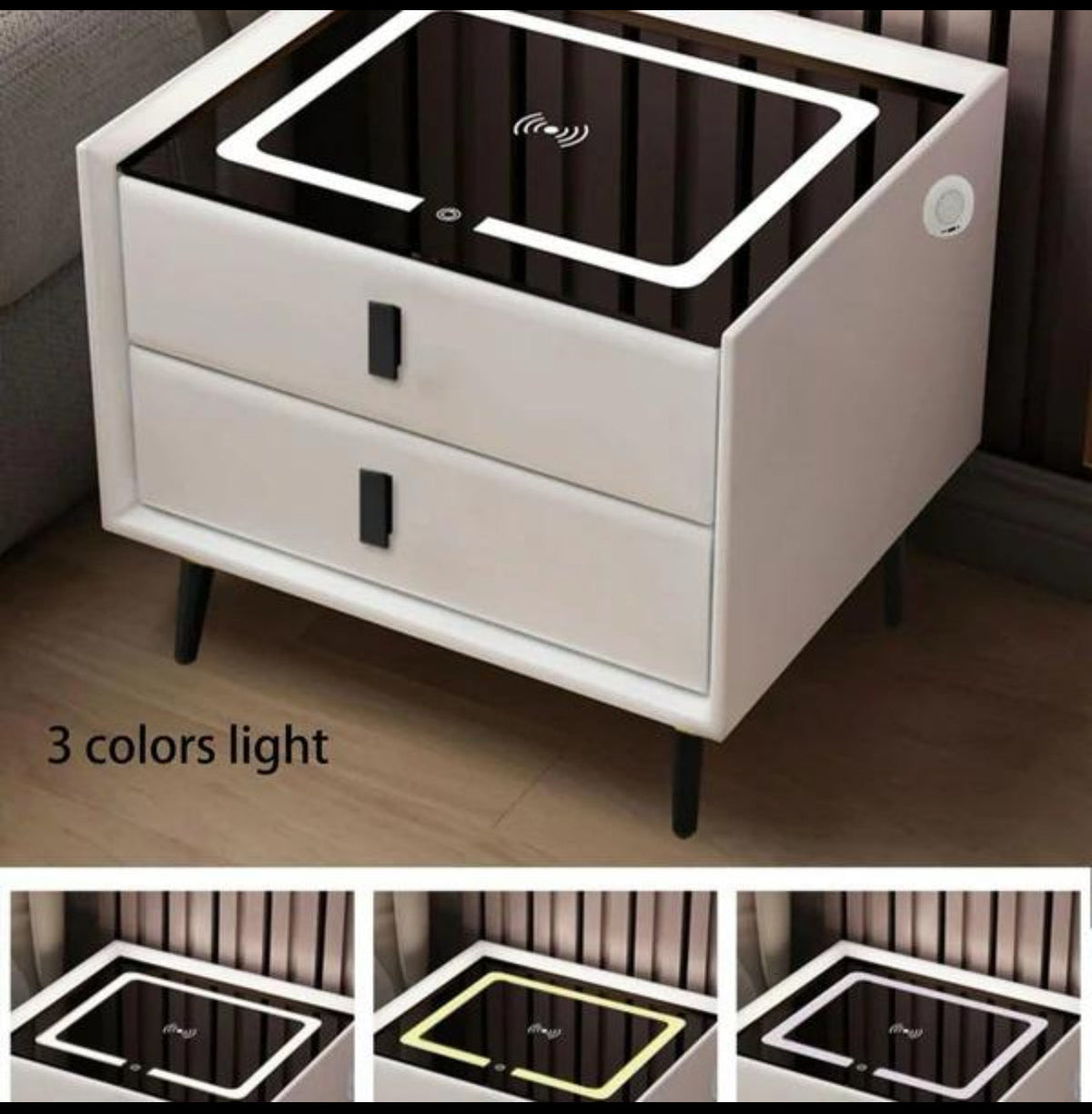 MFurn Smart Bedside Table with Speaker & Wireless Charging – Modern LED Nightstand