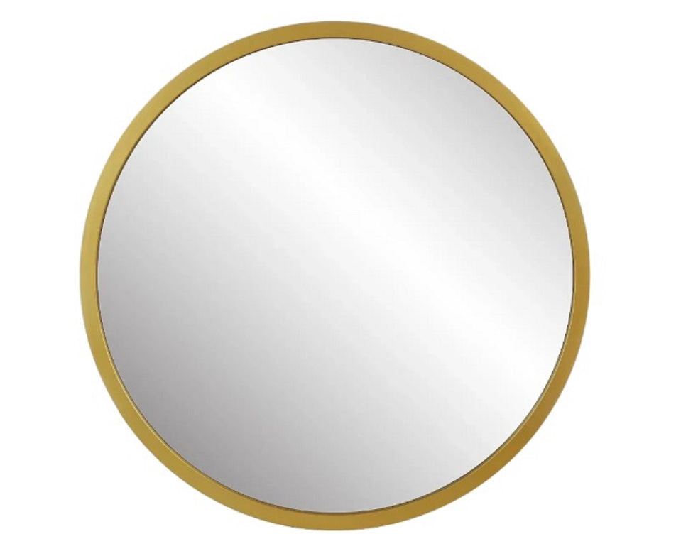 Bali Modern Round Wall Mirror, Gold Trim - 50cm