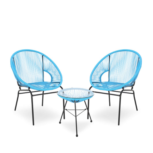 MFurn Dante 3pc Acapulco Patio Bistro Set with Glass Table – Various Colours