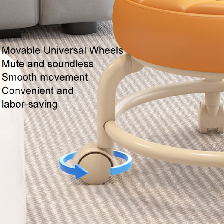 Multi Functional Round Stool Suitable For Multiple Scenarios Portable Wheel Rotation Movement And Detachable Leather Sofa Cushion Upgraded Double-Layer Frame Structure Stable Household Small Round Stool