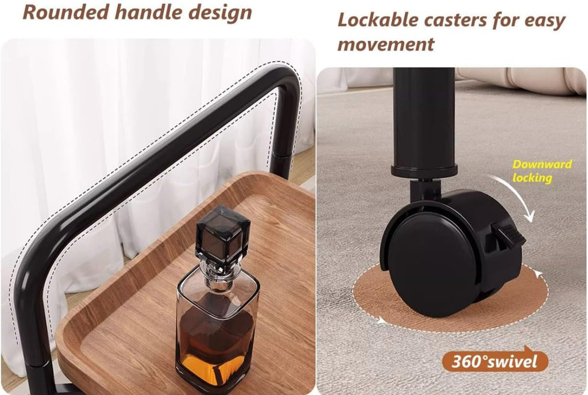 Storage Trolley Cart Removable Side Table with Wheels Multifunctional Storage Organizer for Kitchen Bathroom Living Room Laundry,Utility Rolling Carts 2Tier- Various Options