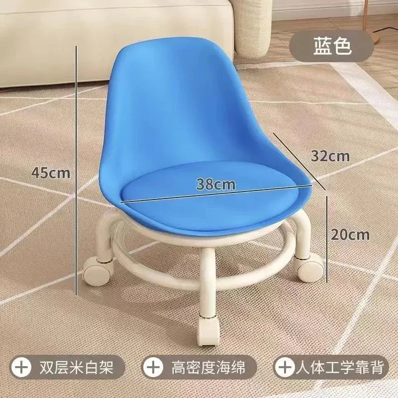 Low Chair Stool, Load Capacity Children's Stool, Backrest, Small, Living Stool, Low Chair, Small, Nappa Leather Fabric, Thick, Waterproof, Quiet Casters, 360 Degree