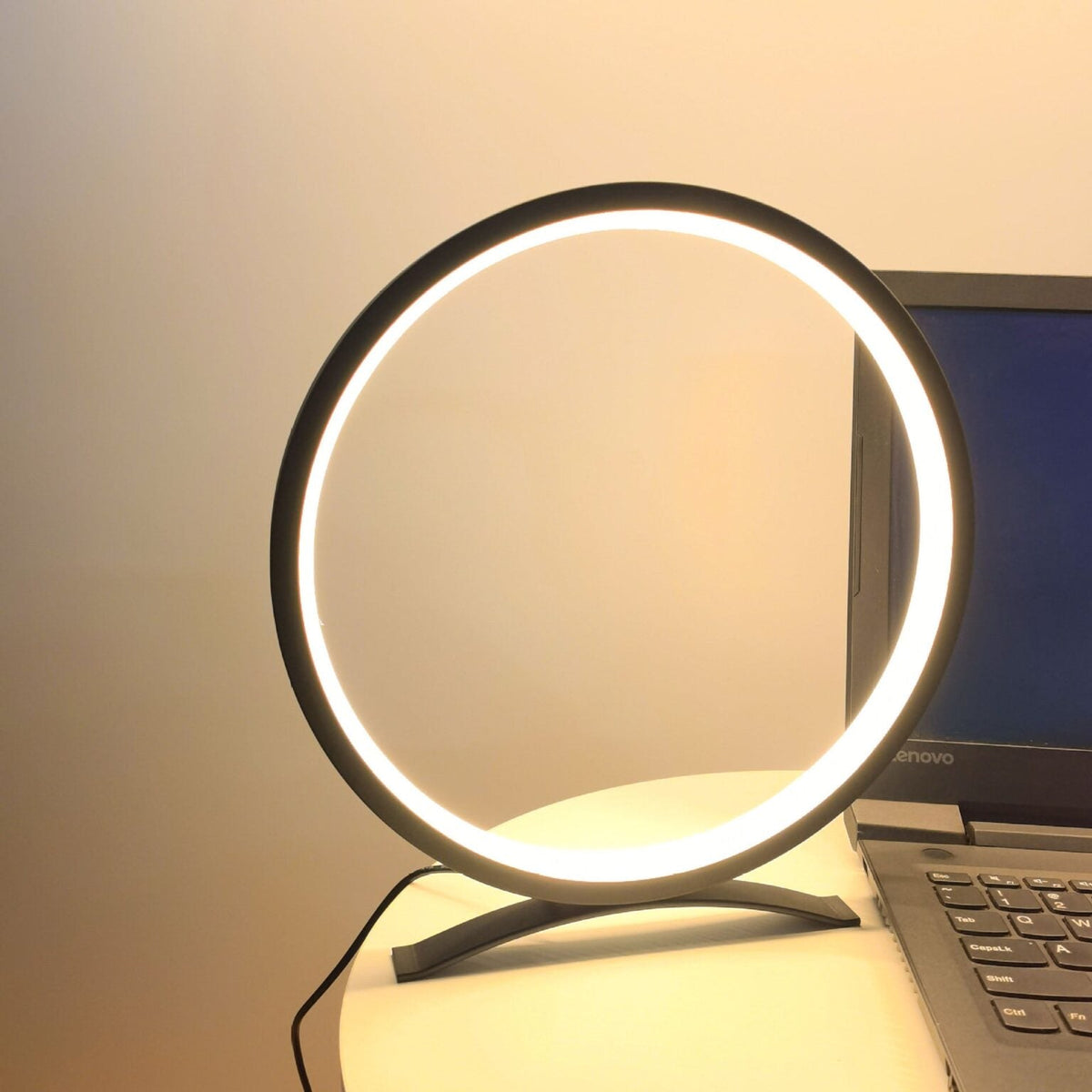 Modern Circle Nightstand Lamp,LED Warm Light Table Lamp for Bedroom Bedside,3 Colors Metal Desk Lamp for Living Room,Dimmable Reading Table Lights for Night Stand on Side & End Tables