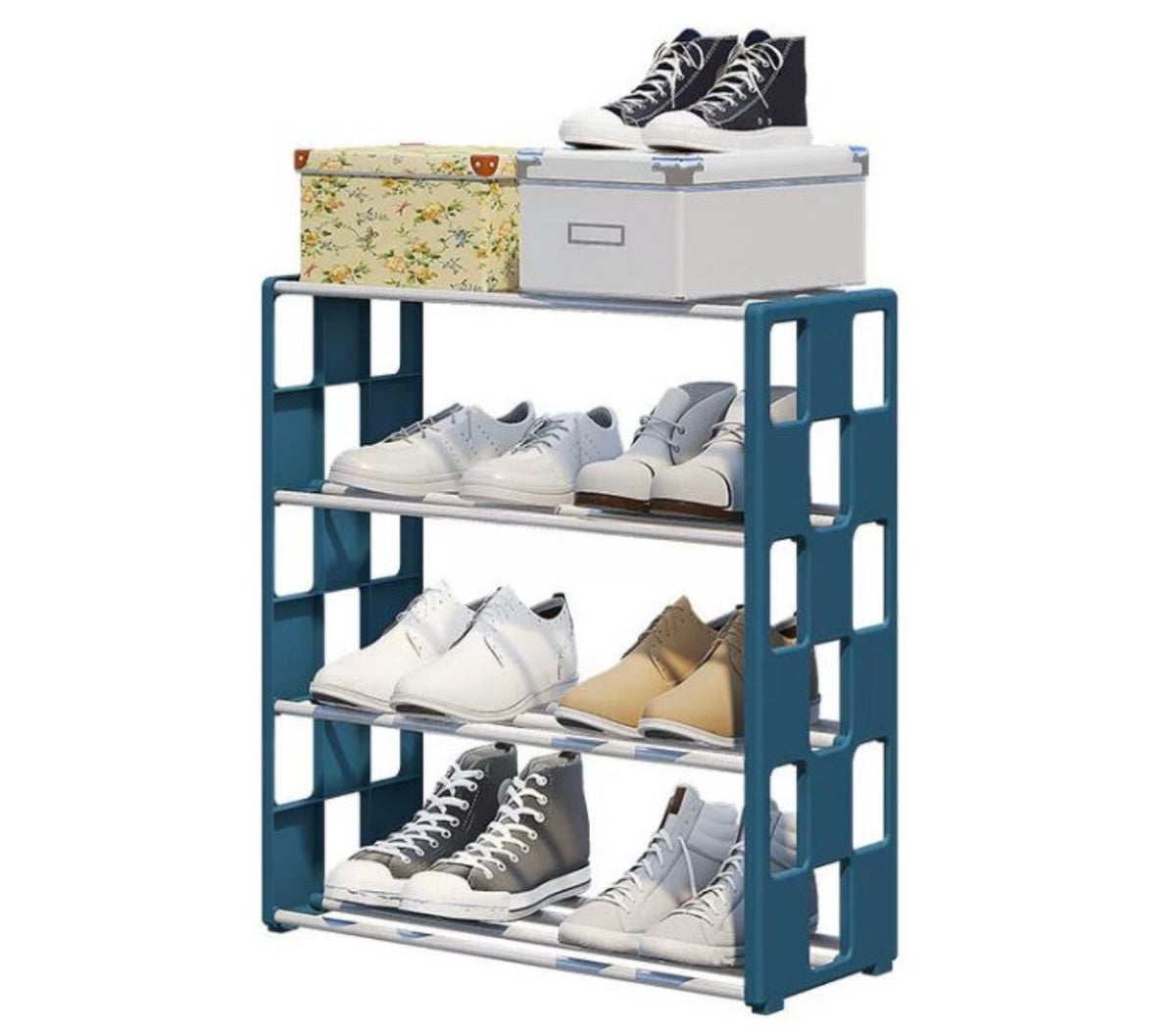 Simple Practical Shoe Rack 4 Tiers Shoe Cabinet for Home Dorm Room Balcony Multifunctional Assembly Storage Shelf Hanger Rack
