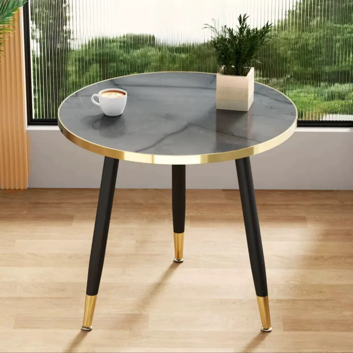 Modern Nordic Style Side/Coffee Table With Gold Trim 2pc Set