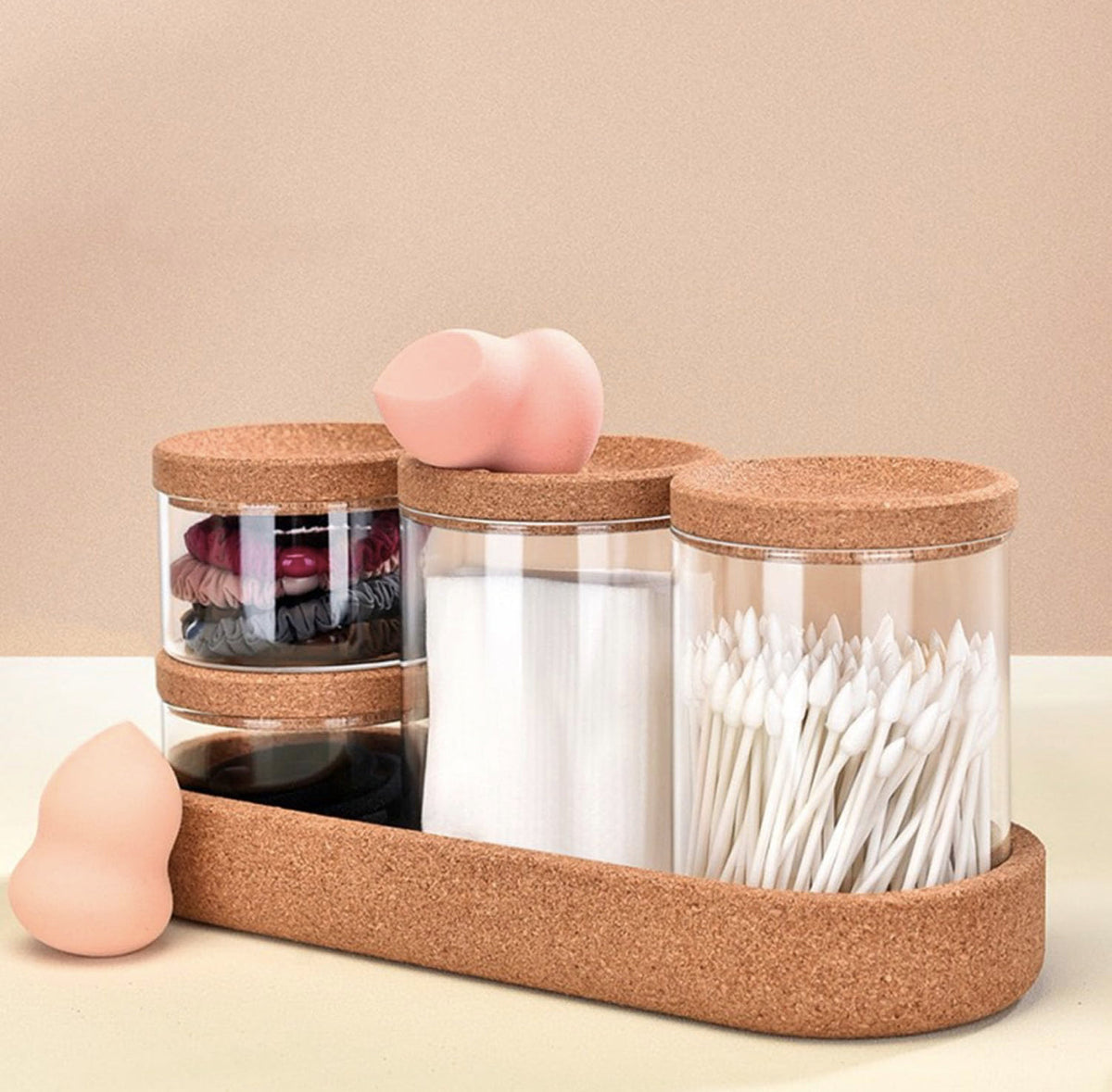 MHome 4-Pack Glass Jars with Cork Lids & Base – Multipurpose Organizer & Storage Canister Set