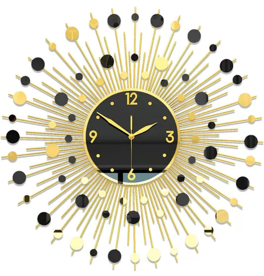 Classic Sun Burst Metal Wall Clock Living Room Decoration Silent Battery Operated Clock,60 x 60 cm