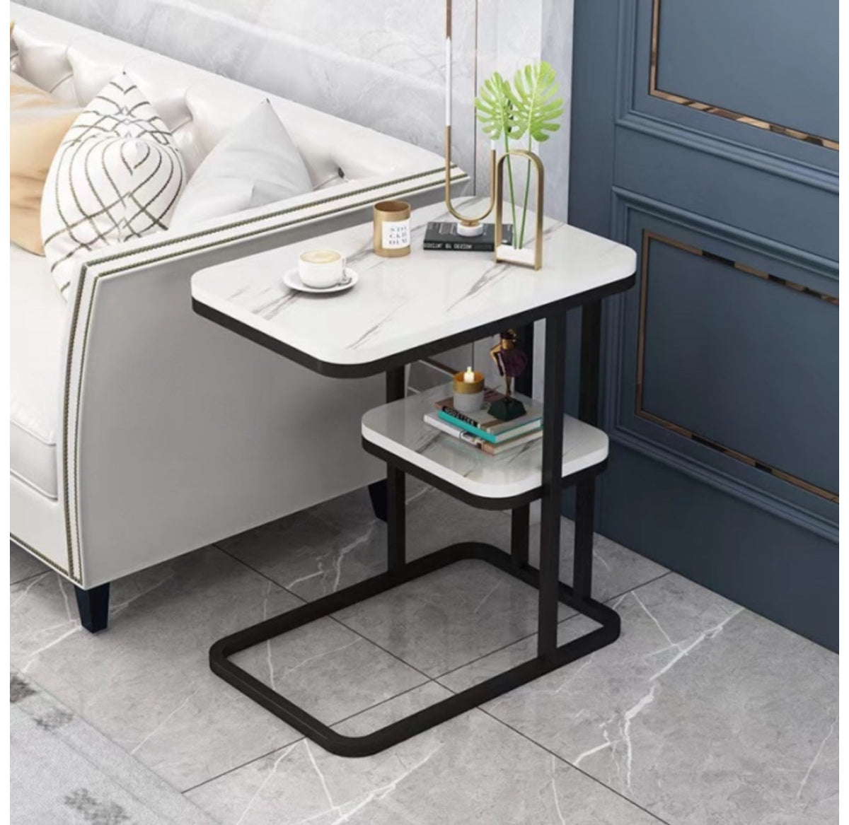 MFurn C-Shaped Double-Layer Side Table – Modern Coffee Table for Sofa Or Bed
