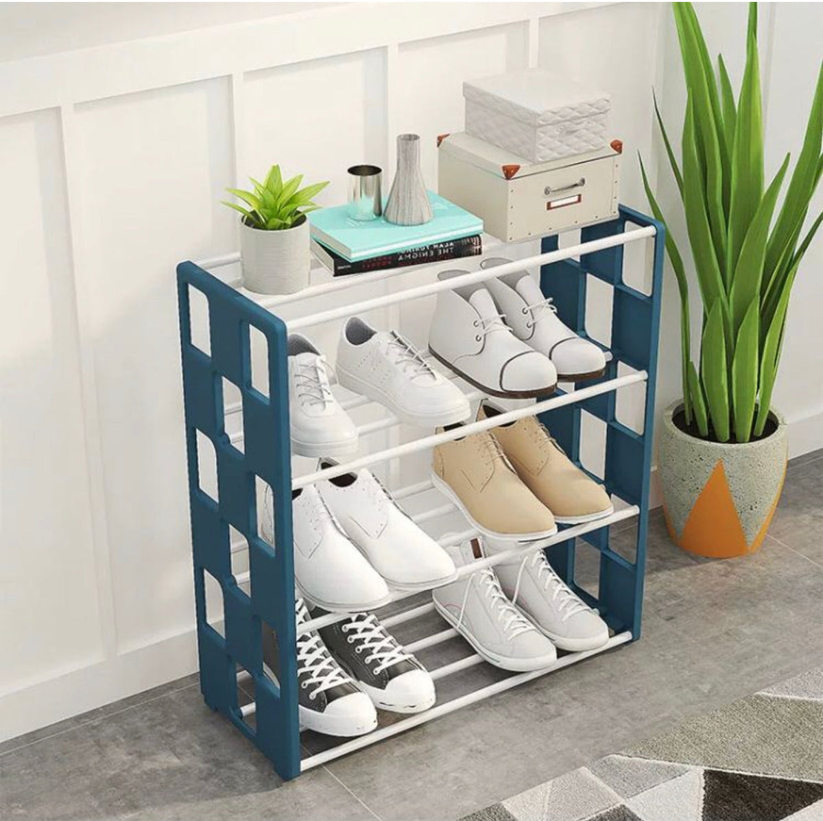 Simple Practical Shoe Rack 4 Tiers Shoe Cabinet for Home Dorm Room Balcony Multifunctional Assembly Storage Shelf Hanger Rack