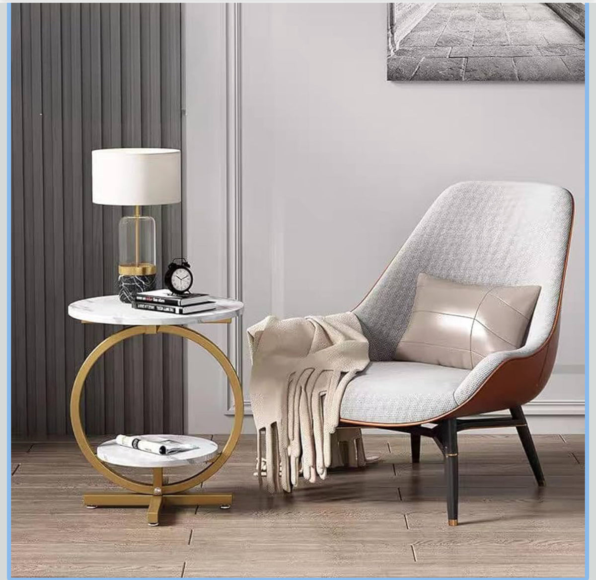 MFurn Luxury Side Table – Golden Metal Frame with Marble Surfac