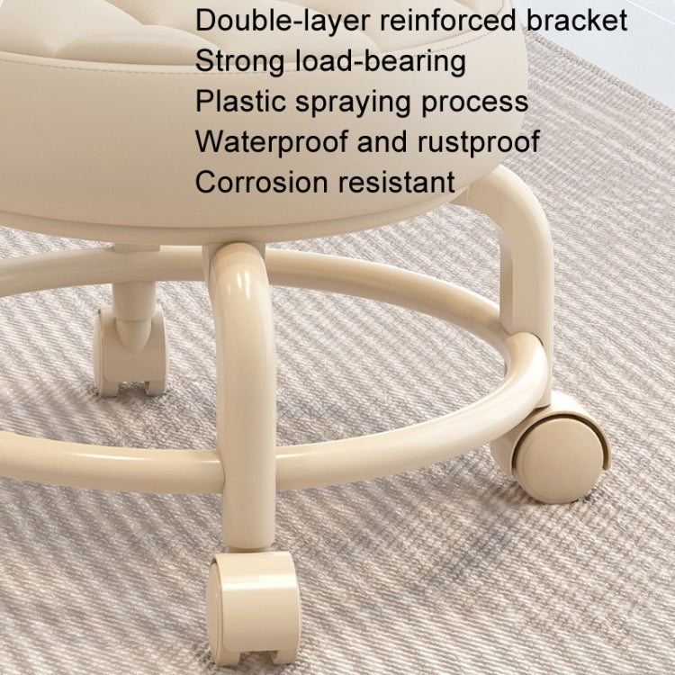Multi Functional Round Stool Suitable For Multiple Scenarios Portable Wheel Rotation Movement And Detachable Leather Sofa Cushion Upgraded Double-Layer Frame Structure Stable Household Small Round Stool