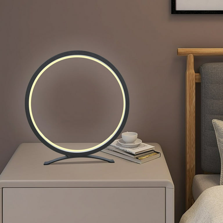 Modern Circle Nightstand Lamp,LED Warm Light Table Lamp for Bedroom Bedside,3 Colors Metal Desk Lamp for Living Room,Dimmable Reading Table Lights for Night Stand on Side & End Tables