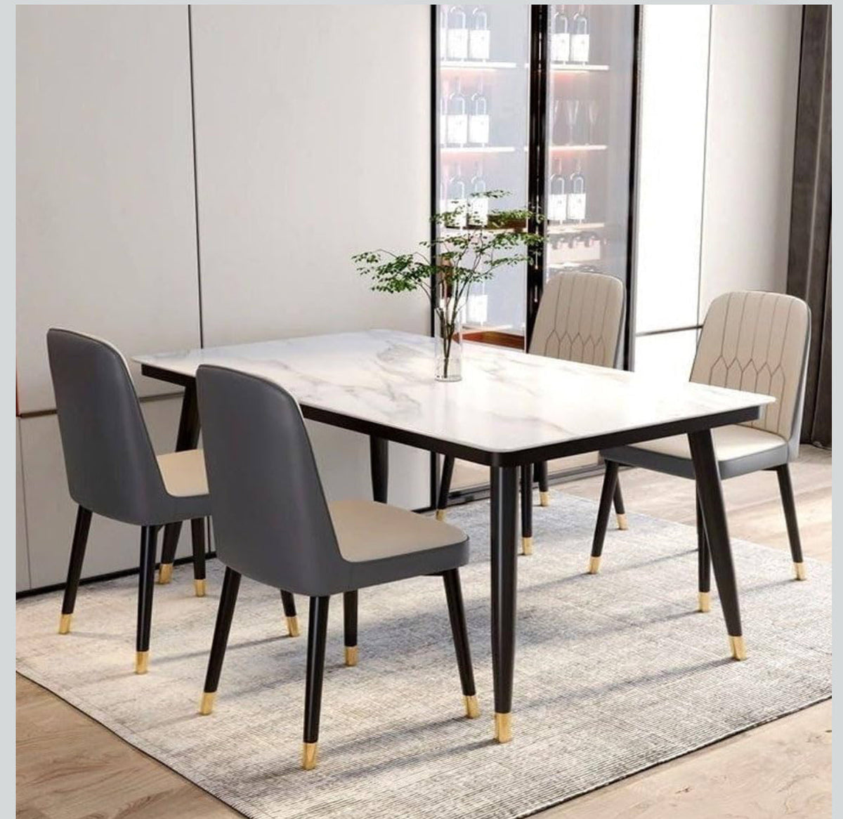 MFurn Trendy Marble Sintered Top Dining Table & Chair 5pc Set