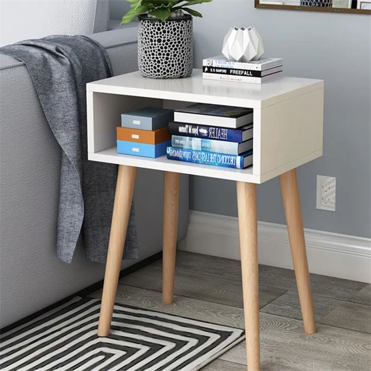 MFurn Contemporary White Wood Side Table – Modern Rectangle Bedroom Accent