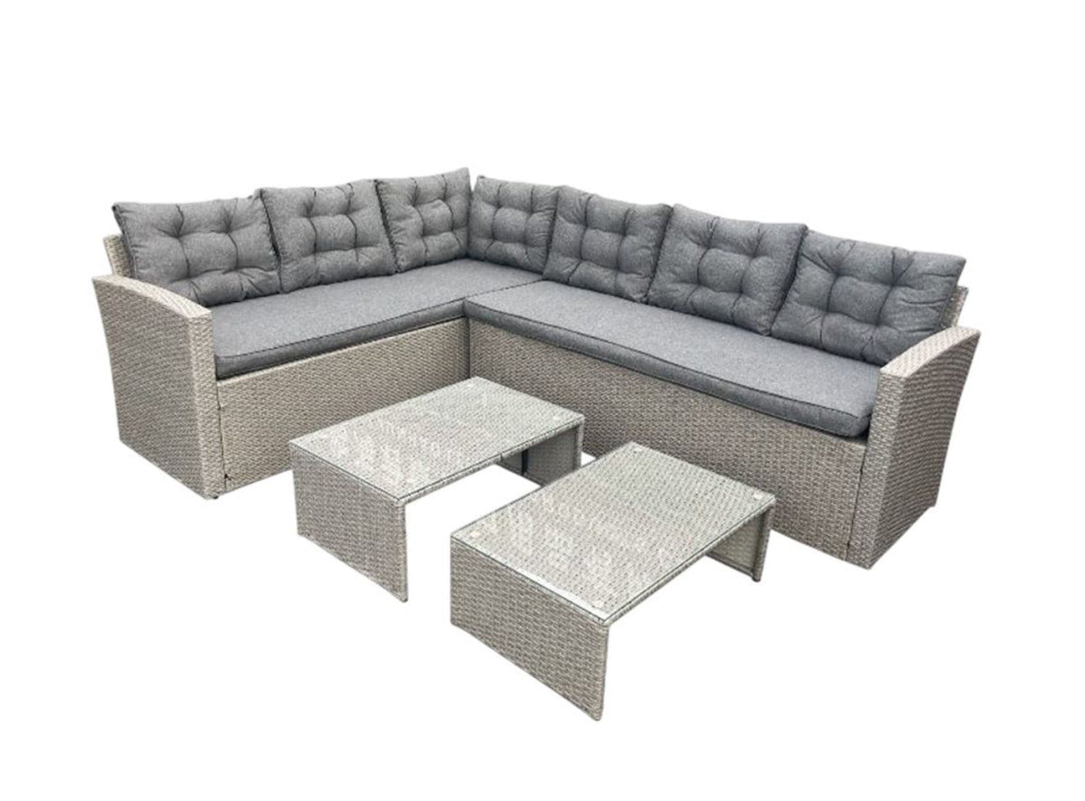 MFurn Marseille 6-Seater Modular Rattan Patio Corner Lounge Set – Grey