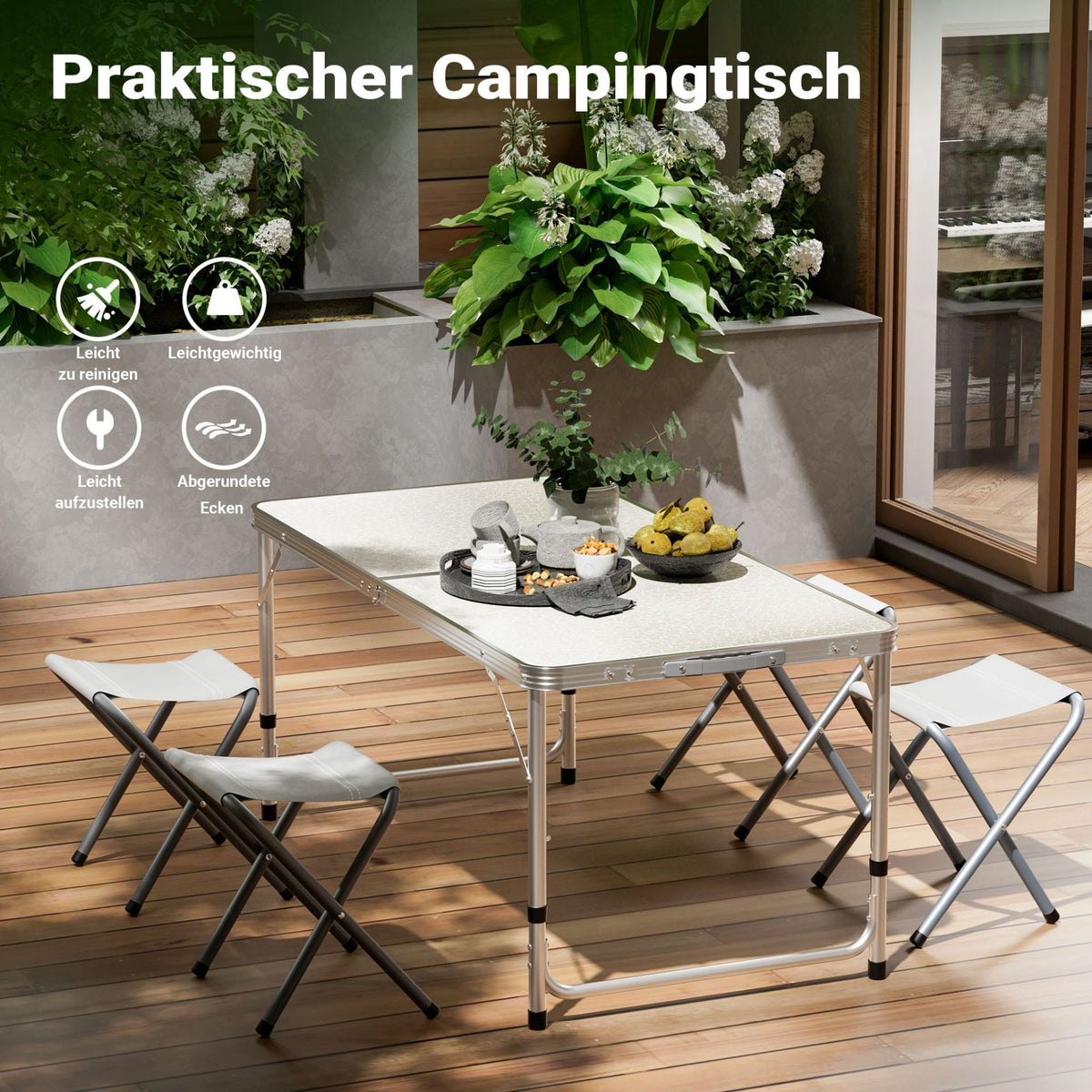 MFurn Portable Folding Camping Table Inc 4 Foldable Chairs