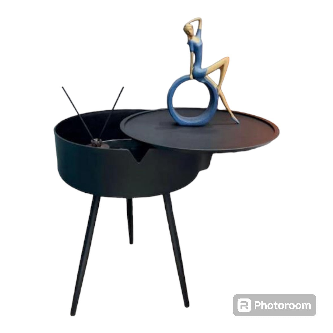 Iron Round Storage End Table Side Table Wooden Bedside Table Bedroom Mini Bedside Table