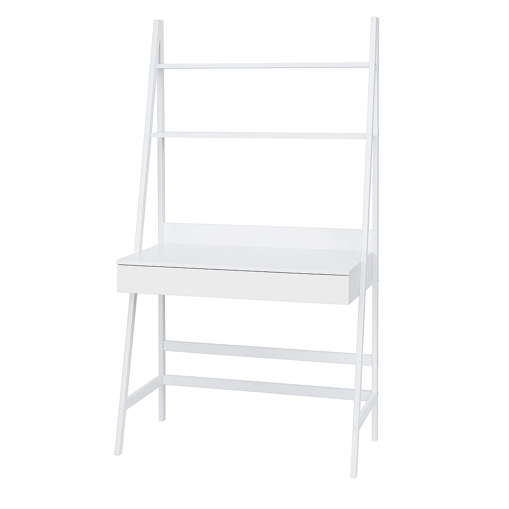 MFurn Ladder-Style Study Desk with Shelves – Modern White