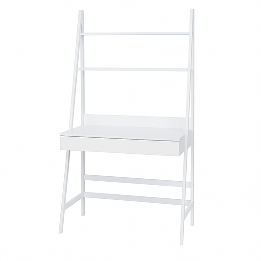 MFurn Ladder-Style Study Desk with Shelves – Modern White