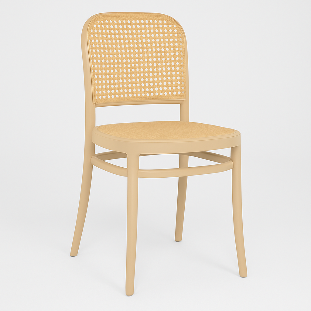 MFurn Classic Stackable Plastic Rattan Dining Chair – Natural Handwoven Cane Seat & Backrest