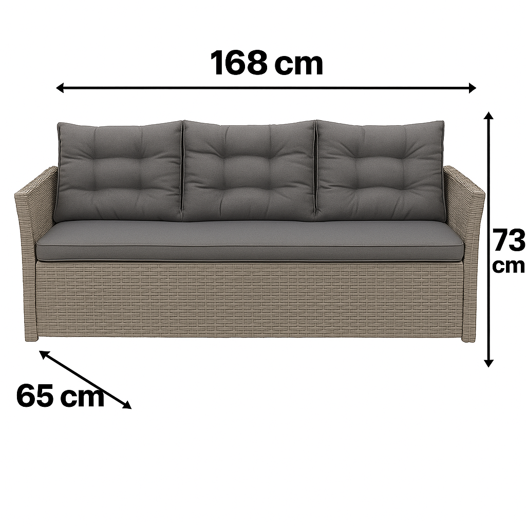 MFurn Marseille 6-Seater Modular Rattan Patio Corner Lounge Set – Grey