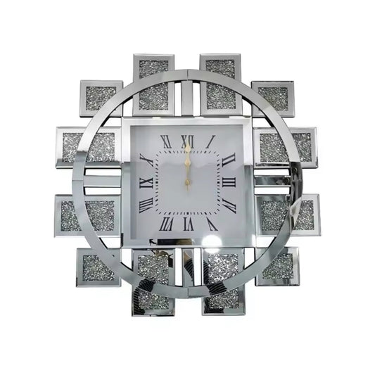 Mirror Wall Clock Modern Design Big Size Diamond Wall Clocks Home Decor Silent Luxury Gold Glass Living Room Decoration Gift