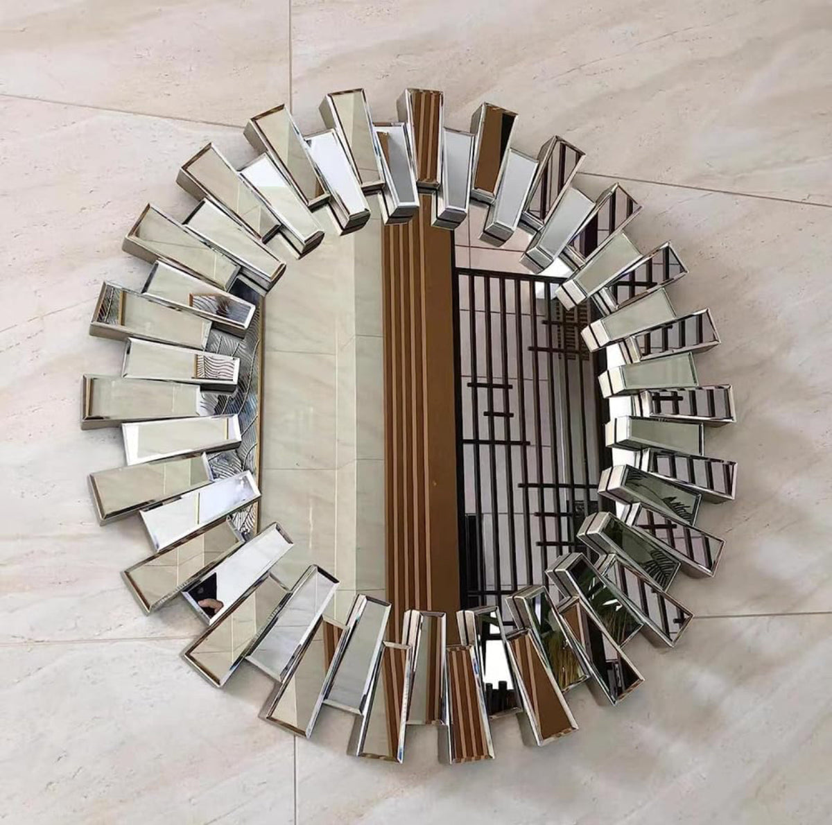 3D Starburst Silver Wall Clock Modern Decorative Clocks with Beveled Glass Frame Luxury Big Clocks for Living Room Decor 60cm