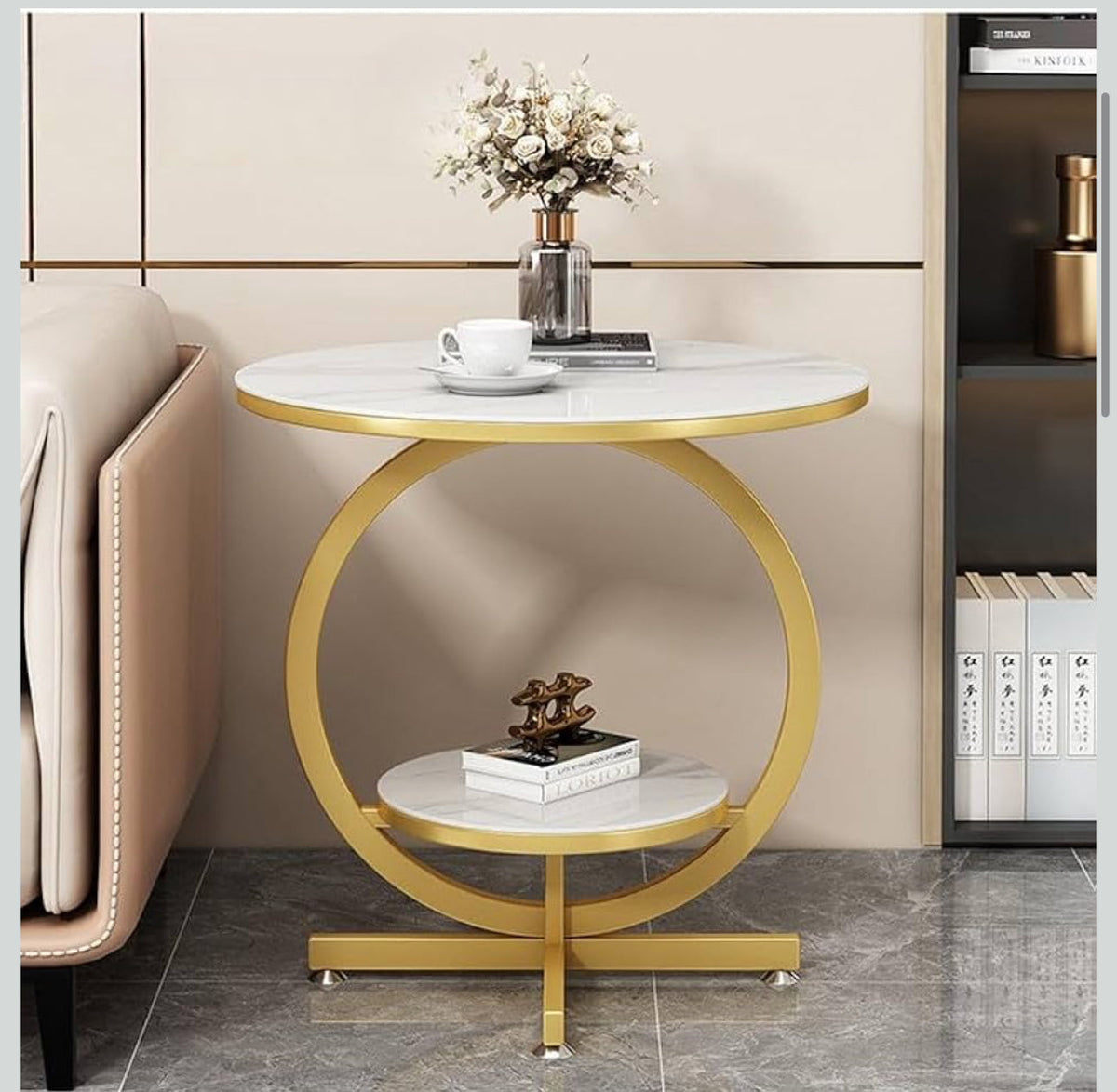 MFurn Luxury Side Table – Golden Metal Frame with Marble Surfac