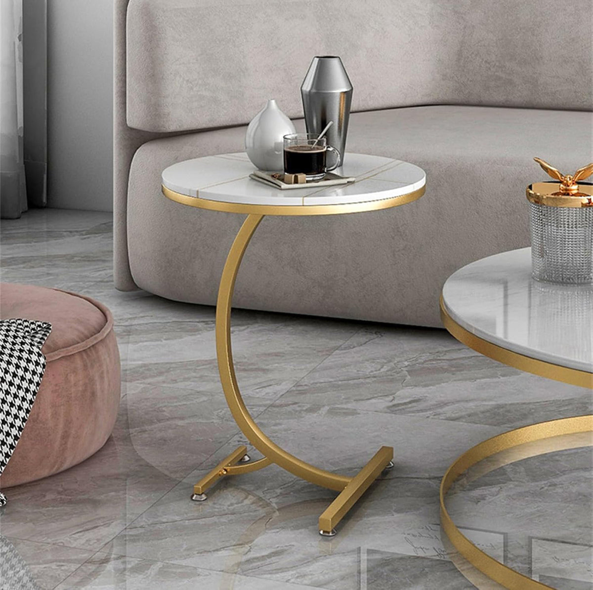 MFurn Marble Nordic Style Home Furniture Stainless Steel Gold Round Corner Side Table
