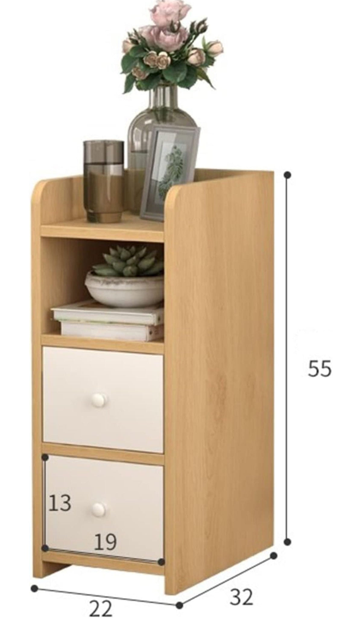 MFurn Contemporary Bedside  Wooden Table with 2 Drawer and Open Shelf Modern Bedroom Storage Cabinet Living Room Furniture-Various Colours