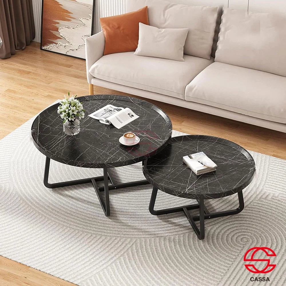 MFurn Modern Round Raised Edge Nesting Coffee Table Set with Metal Frame  – 2pc Nesting Design-Various Options