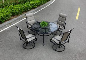 MFurn Glaiza 5-Piece Black & Grey Patio Dining Set with Swivel Chairs