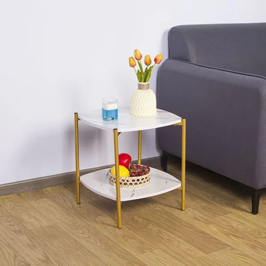 MFurn Modern Wooden Coffee Table – 2-Tier Side Table with Metal Legs