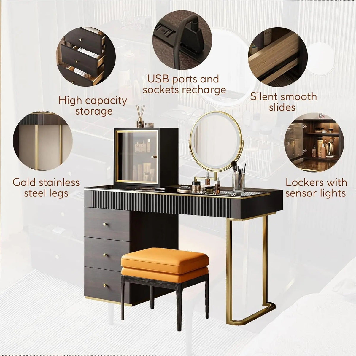 Nordic Style Modern Vanity Dresser With LED Mirror - Available In Brown or White Only PreOrder Sales Available!!!
