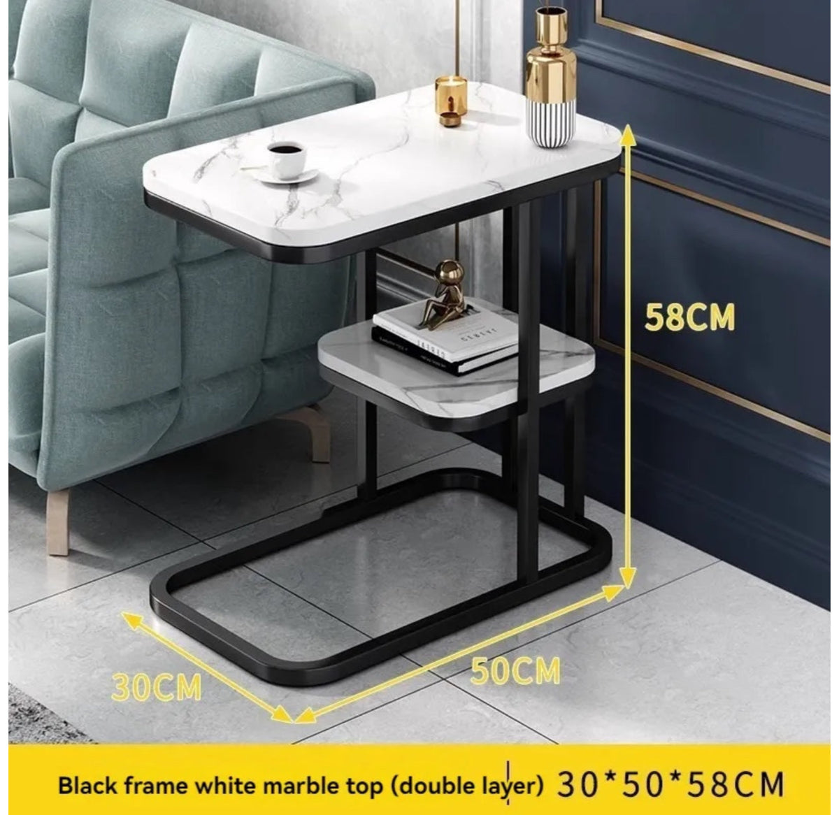 MFurn C-Shaped Double-Layer Side Table – Modern Coffee Table for Sofa Or Bed