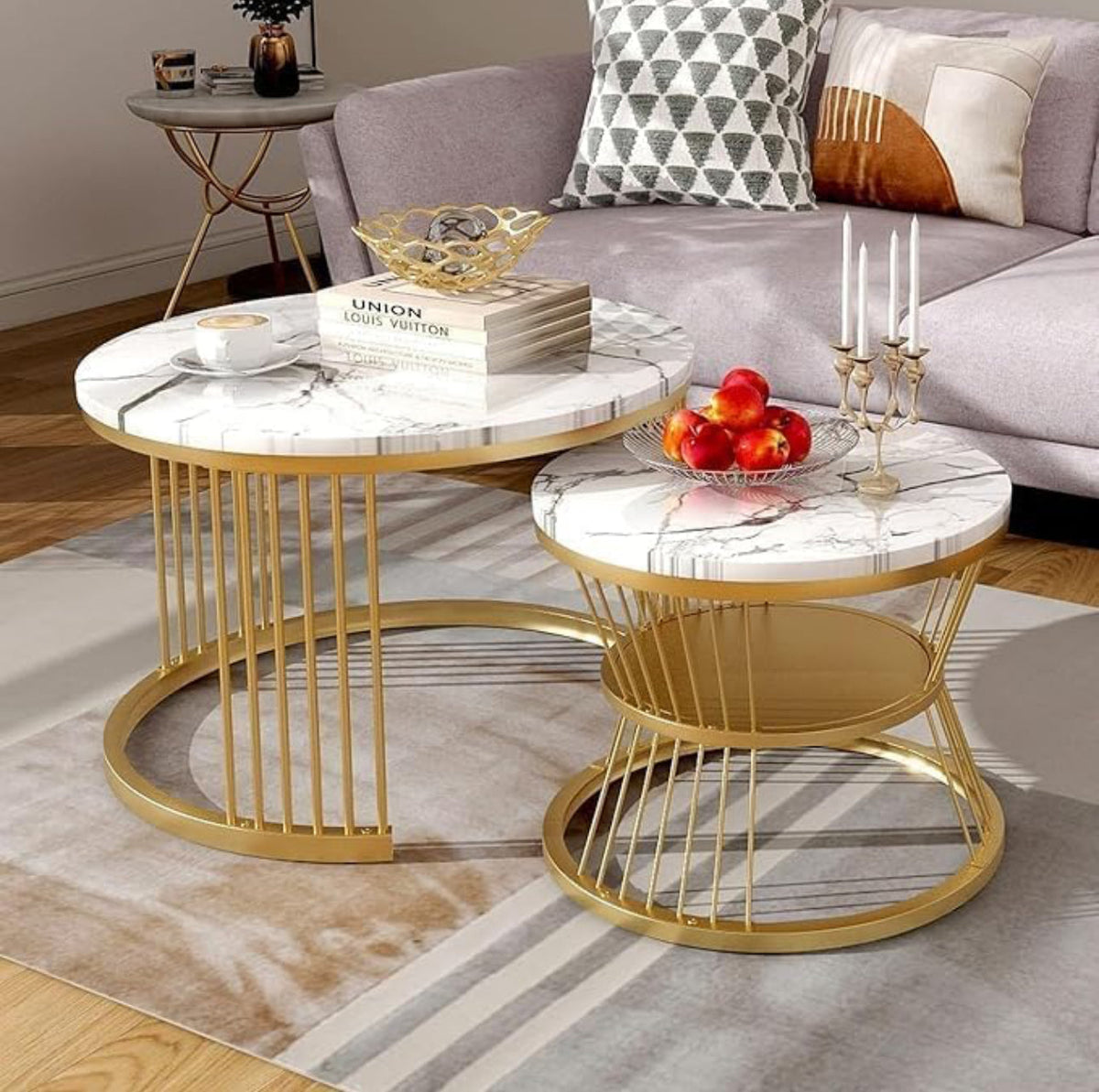 MFurn Modern Nesting Table Marble Coffee Table Set