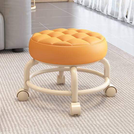 Multi Functional Round Stool Suitable For Multiple Scenarios Portable Wheel Rotation Movement And Detachable Leather Sofa Cushion Upgraded Double-Layer Frame Structure Stable Household Small Round Stool