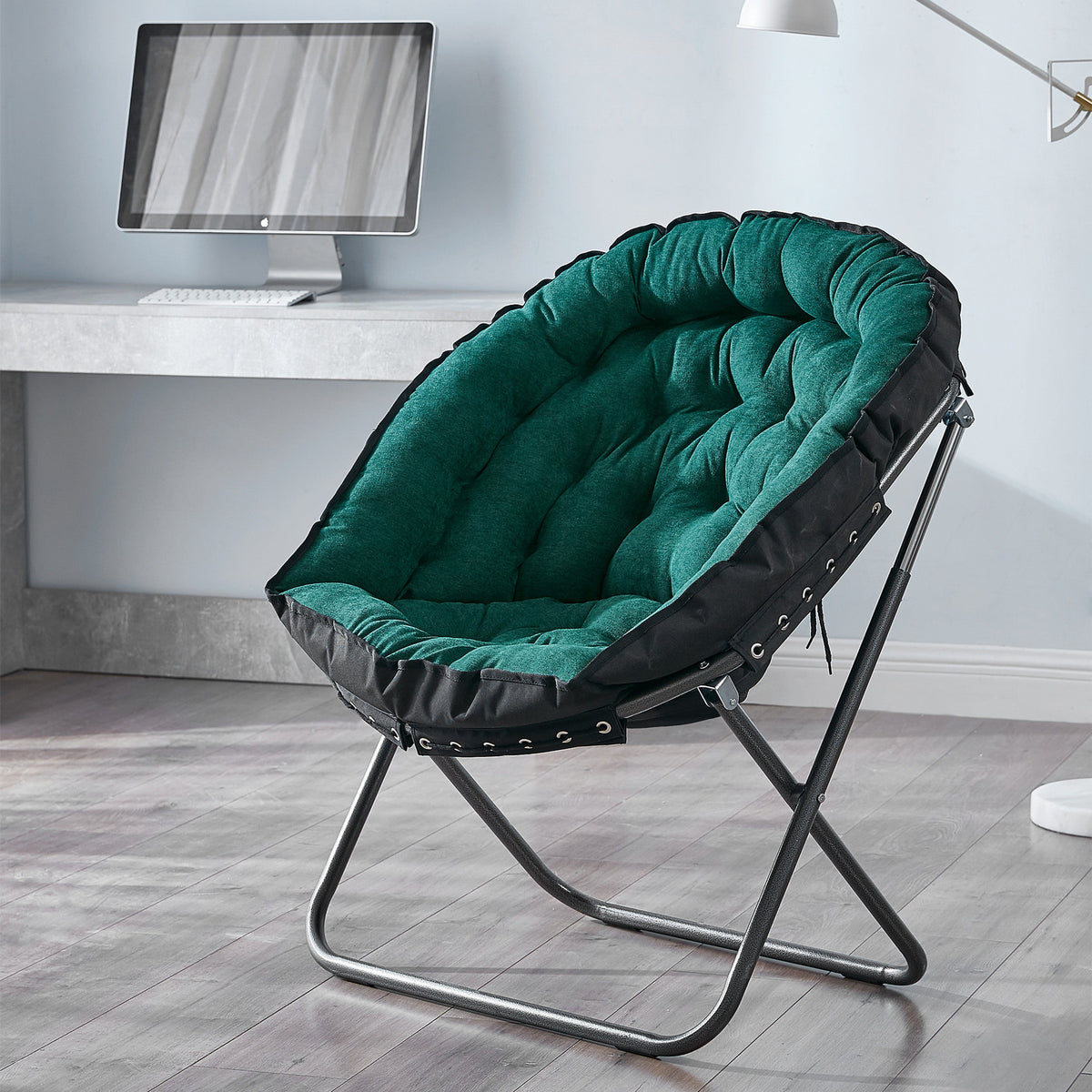 MFurn Folding Moon Chair Velvet Saucer Chair Various Colours