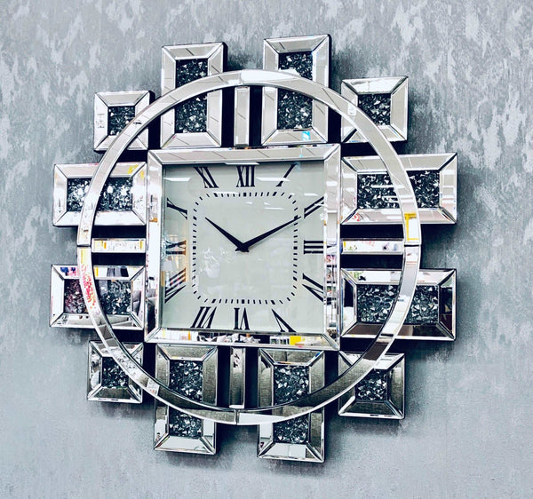 Mirror Wall Clock Modern Design Big Size Diamond Wall Clocks Home Decor Silent Luxury Gold Glass Living Room Decoration Gift
