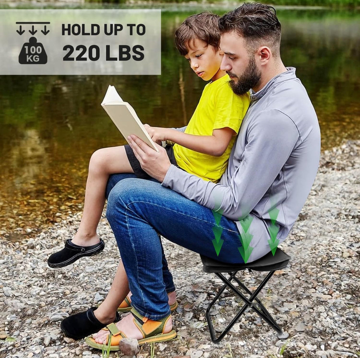 Portable Folding Camping Stool, Lightweight Zipper Packed Folding Chair, Lightweight Camp Stool for Outdoor, Backpacking, Travel, Hiking, Fishing (Black