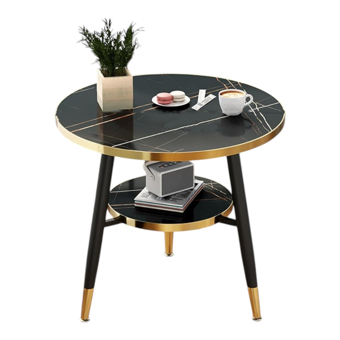 Round Coffee Table, 2-Tier Side Table Living Room, End Table Round with Storage, Modern Drink Side Table 2pc Set- Various Options