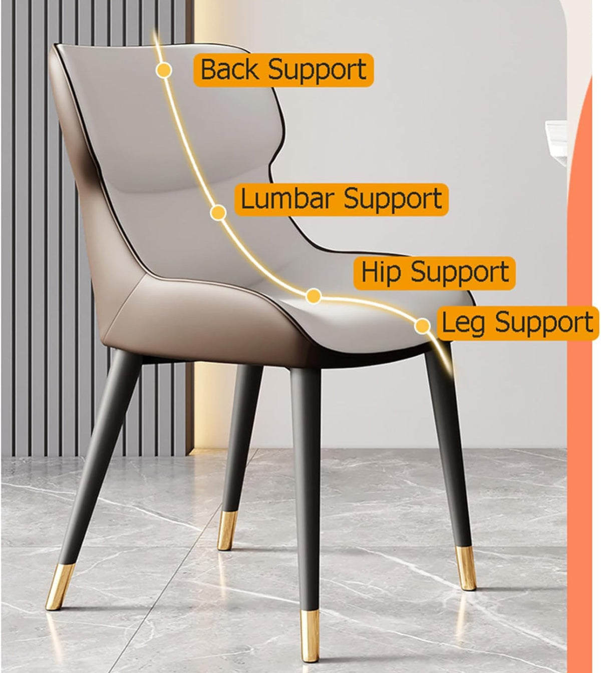 Modern Leather Mid Century Dining Chairs, Upholstered Kitchen Dining Room Chairs, High Backrest Dinner Chair for Living Room Bedrooms