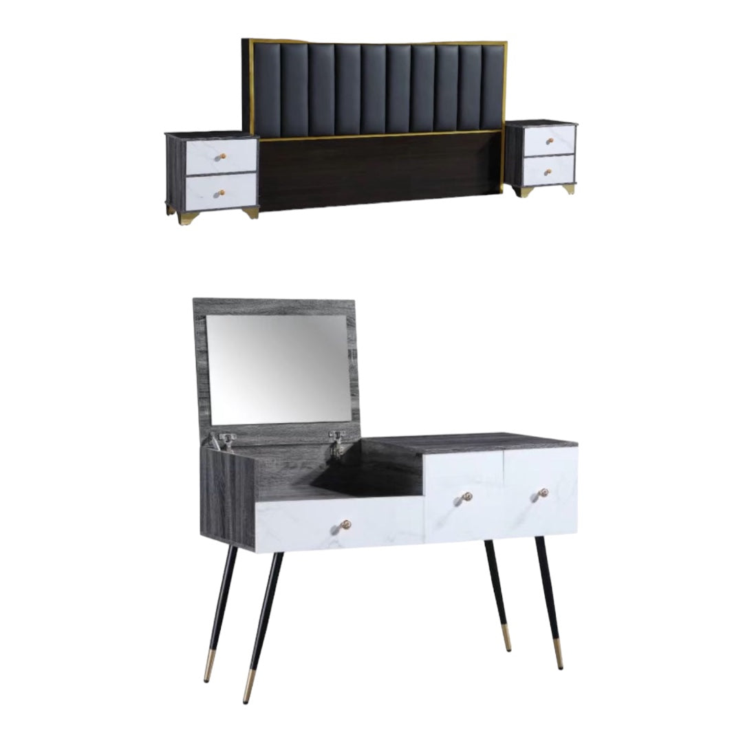 Elegant Queen Headboard Set- Inc 2 x Pedestals + Dresser